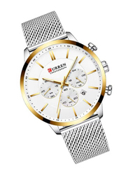 Curren Casual Analog Watch for Men with Stainless Steel Band & Chronograph, Water Resistance, 8340, Silver-White