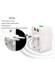 Universal Travel Adapter with Dual-USB Charging Ports, White