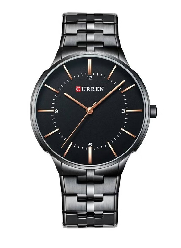 Curren Analog Watch for Men with Stainless Steel Band, Water Resistant, J3633B, Black