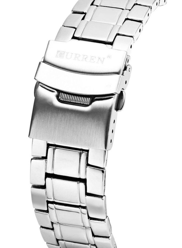 Curren Analog Watch for Men with Stainless Steel Band and Water Resistant, 8063, Silver-White