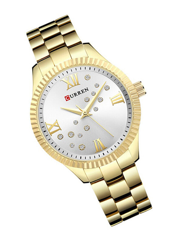 Curren Analog Watch for Women with Alloy Band, Chronograph and Water Resistant, 9009, Gold-Silver