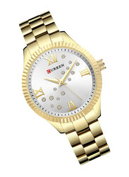 Curren Analog Watch for Women with Alloy Band, Chronograph and Water Resistant, 9009, Gold-Silver