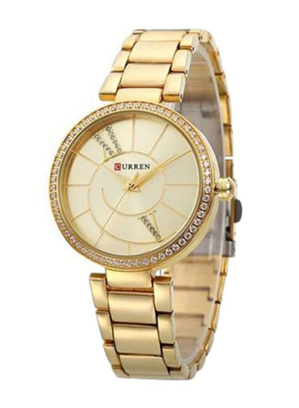 Curren Analog Wrist Watch for Women with Metal Band, GE810FA11IRSVNAFAMZ, Gold-Gold