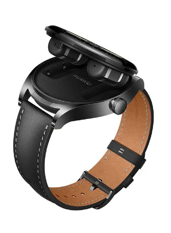 Perfii Replacement Genuine Leather Watch Strap for Huawei Watch Buds, Black