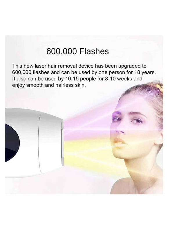 XiuWoo Permanent Painless Upgrade To 600000 Flashes And 8 Energy Levels Facial Body Professional Laser Hair Removal, White