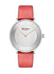 Curren Analog Watch for Women with Leather Band, 9033, Orange-Grey