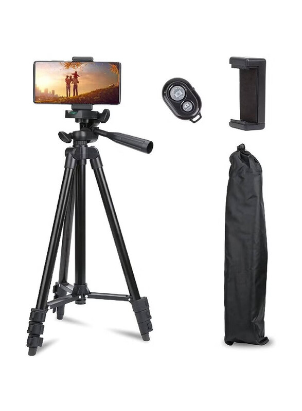 

Generic Travel Video Tripod Stand with Bluetooth Remote Shutter and Phone Clip for Phone & Camera, Black