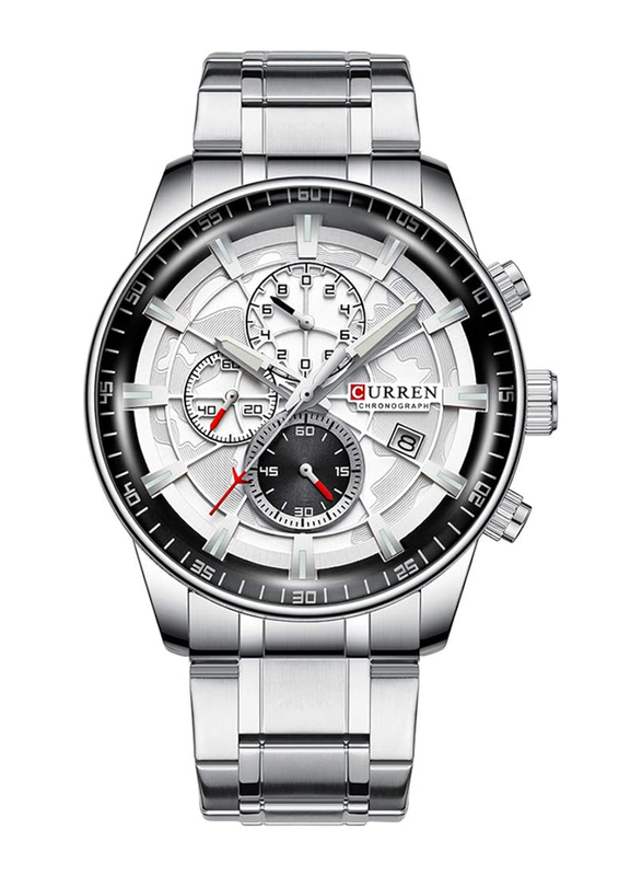 Curren Analog Watch for Men with Stainless Steel Band, Water Resistant and Chronograph, J4394S2-KM, Silver