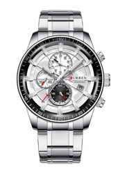 Curren Analog Watch for Men with Stainless Steel Band, Water Resistant and Chronograph, J4394S2-KM, Silver
