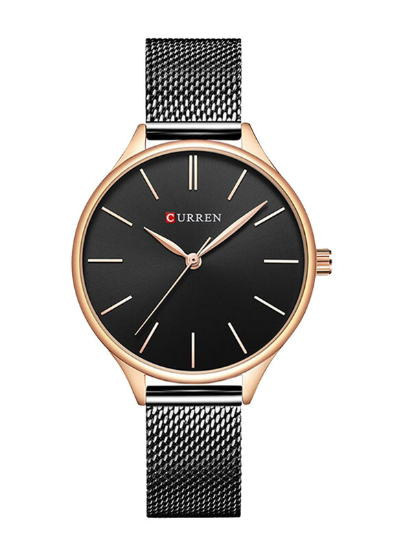 

Curren Analog Wrist Watch for Women with Metal Band, Water Resistant, 9024, Black-Black