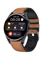 LW HD Screen Bluetooth Calling Heart Rate Body Temperature Monitoring Sports Smartwatch, Black/Brown