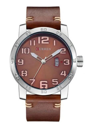 Curren Analog Watch for Men with Leather Band, Water Resistant, 8254, Dark Brown-Brown