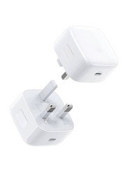 Universal Travel Adapter, Fast Charging, with Type-C Plug for Apple iPad Pro, iPad mini, 13 Pro and 13 Pro Max/13, 2 Pieces, White