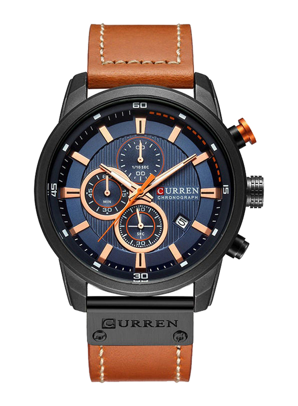 Curren Analog Stylish Watch for Men, Water Resistant and Chronograph, J3591-5-1-KM, Brown-Blue