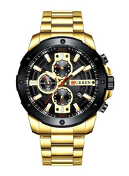 Curren Analog Chronograph Watch for Men with Stainless Steel Band, Water Resistant, J4057G-KM, Gold-Black