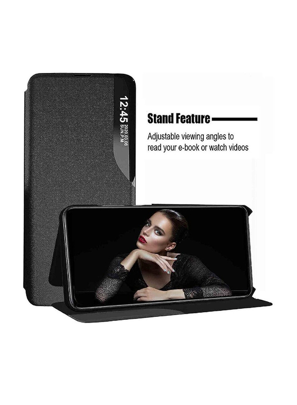 Case Me Protective Windows Smart View Flip Foldable Kickstand Case Cover for Xiaomi Redmi Note 11 Pro+, Black