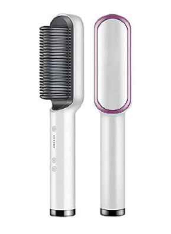 XiuWoo Hair Straightener Brush With Ceramic StylIng Comb, White