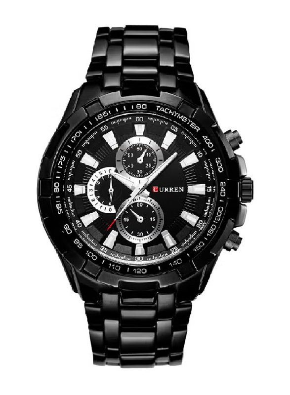 Curren Analog Chronograph Wrist Watch for Men with Stainless Steel Band, Water Resistant, 6985745, Black-Black/White