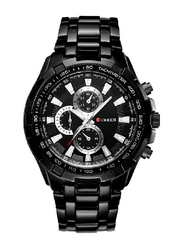Curren Analog Chronograph Wrist Watch for Men with Stainless Steel Band, Water Resistant, 6985745, Black-Black/White