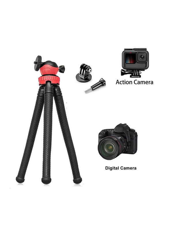 3-In-1 Flexible Tripod with Adapter and Long Screw for Gopro Hero 9 /8/7/6/5/AKASO/SJCAM/YI/DJI Osmo Action/DSLR Canon Nikon Sony Camera, Black