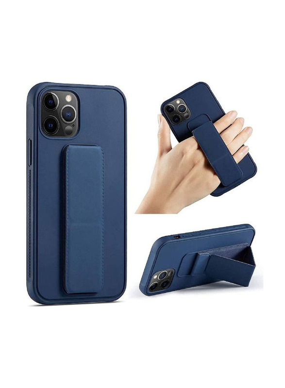 Apple iPhone 14 Pro Max Foldable Silicone Magnetic Finger Strap and Hand Grip Back Mobile Phone Case Cover, Blue