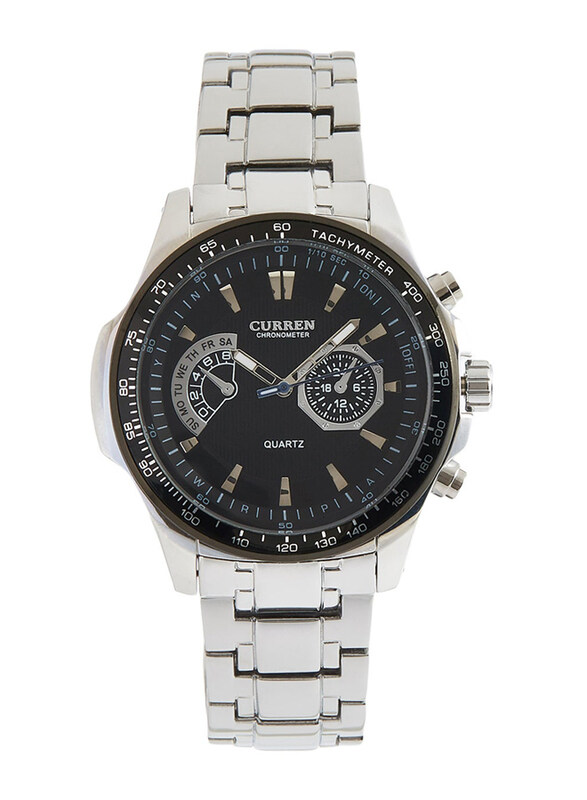 Curren Analog Watch for Men with Alloy Water Submerge Resistant Chronograph 8020 Silver Black DubaiStore Dubai