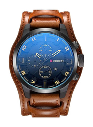 Curren Analog Chronograph Watch for Men with Leather Band, Water Resistant, 8225, Brown-Blue