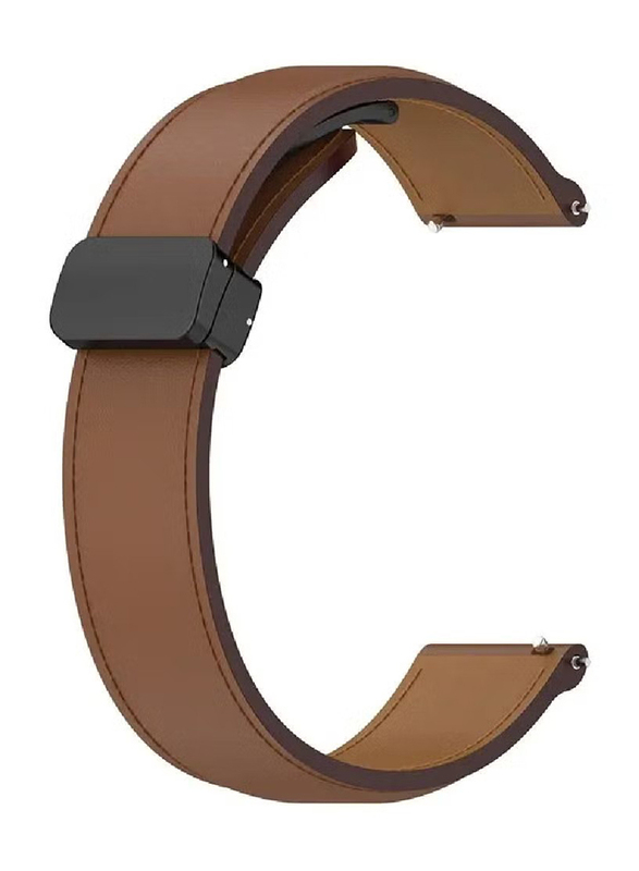 Perfii Genuine Cow Leather Folding Buckle Watch Strap for Huawei Watch Buds / Watch GT Active / Watch GT Runner / Watch 2 Classic, Brown