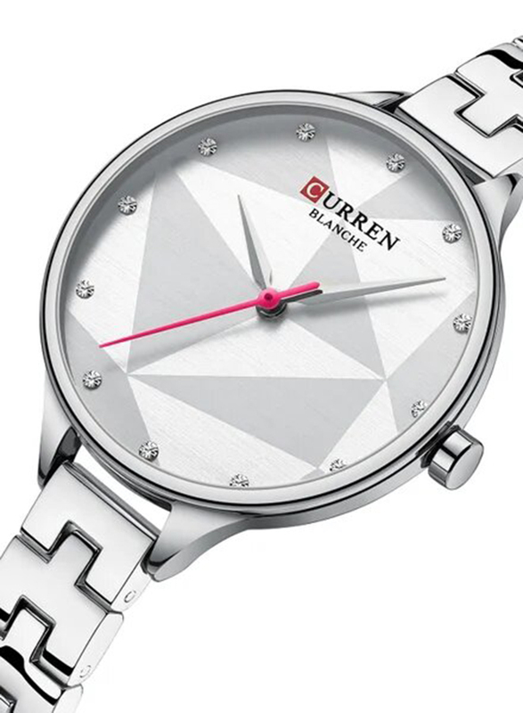 Curren Analog Watch for Women with Metal Band, Water Resistant, 9047, Silver/White