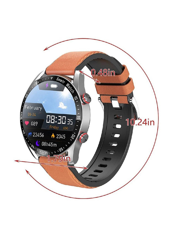 LW 46mm Smartwatch, Bluetooth Voice Call, HD Full Touching Screen, Smart Reminder, Heart Rate, Sleep Monitor, IP67 Waterproof, Brown