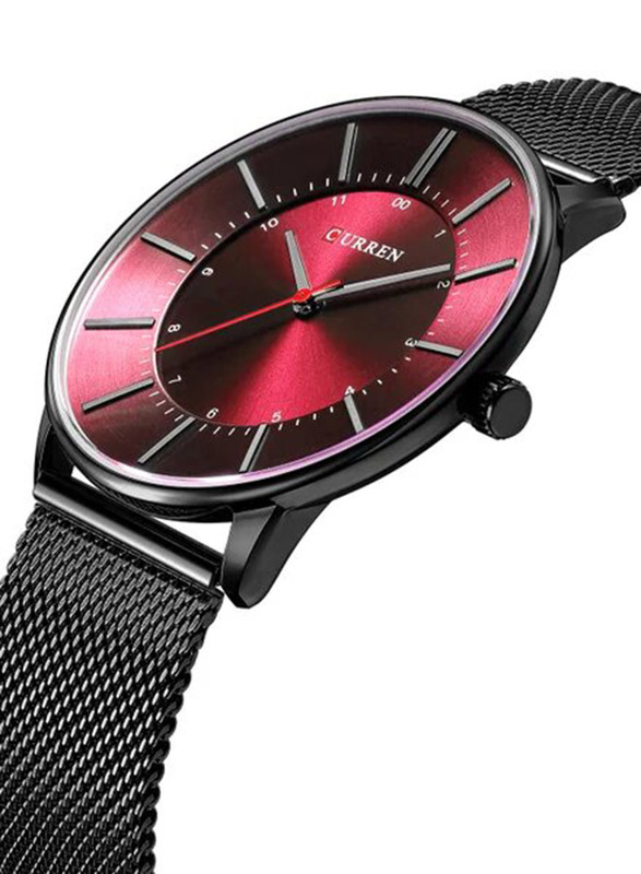 Curren Analog Watch for Men with Stainless Steel Band, Water Resistant, 8303, Black/Dark Pink