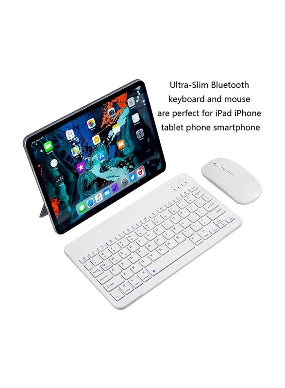 Gennext Ultra-Slim Rechargeable Portable Wireless Bluetooth English Keyboard and Mouse Combo, White
