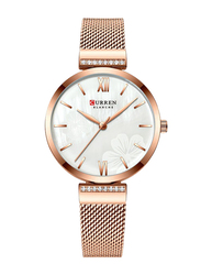 Curren Analog Unisex Watch with Stainless Steel Band, Water Resistant, J4268RG, Rose Gold-White