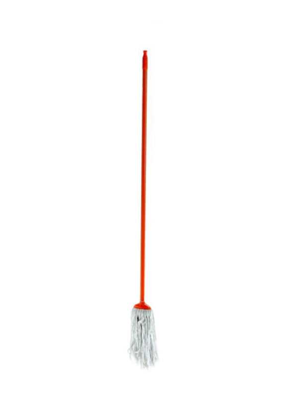 Delcasa Wide Head Looped Cotton Thread Mop Head with Long & Durable Handle Iron Pole & Hanging Loop for Cleaning Under Sofa & Bed Floor, Dc1167, Orange