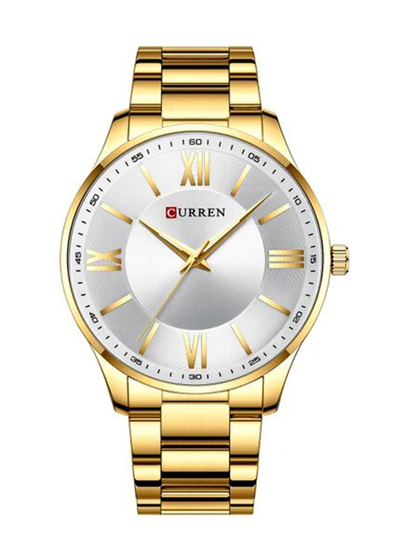 Curren Analog Watch for Men with Stainless Steel Band, Water Resistant, 8383, Gold/Grey