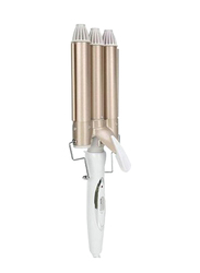 3 Barrel Curler Waver Triple Barrels Hair Crimper, White/Gold