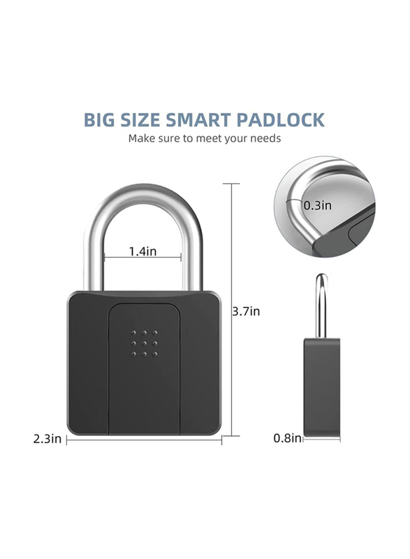 XiuWoo Fingerprint Padlock Bluetooth Lock/Mobile APP/Smart Padlock with Keyless Biometric, Black