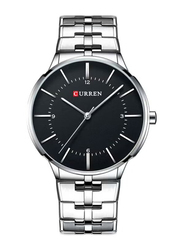 Curren Analog Quartz Watch for Men with Stainless Steel Band, Water Resistant, 8321, Silver-Black