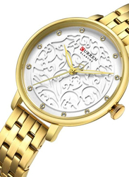 Curren Analog Watch for Women with Stainless Steel Band, Water Resistant, 4341, Gold-White