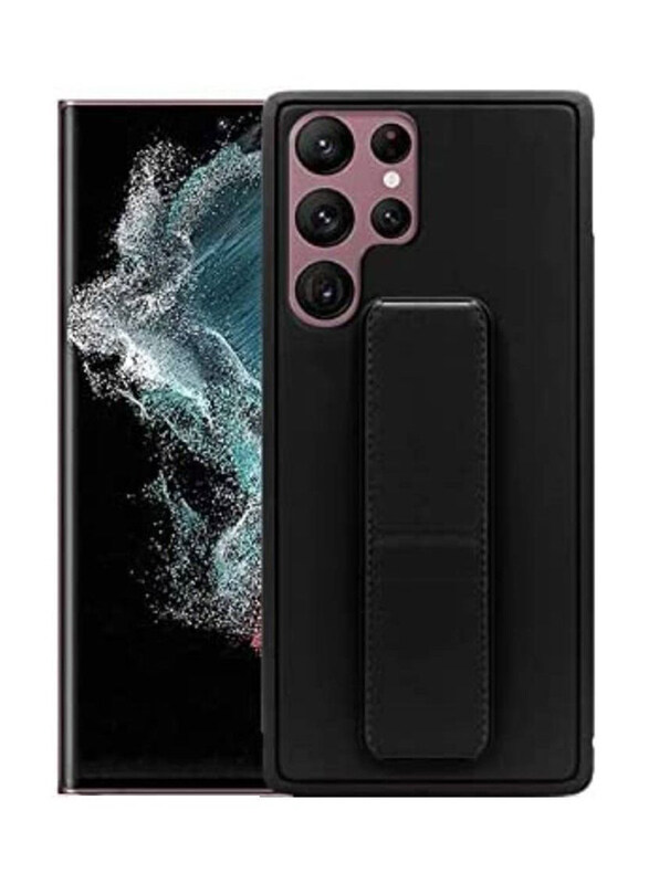 

Generic Samsung Galaxy S22 Ultra 5G Premium Quality Silicone Slim Mobile Phone Case Cover with Kick Stand Grip, Black