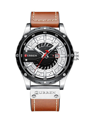 Curren Analog Quartz Watch for Men with Leather Band, Water Resistant, J-4746LK, Brown-Silver/Black