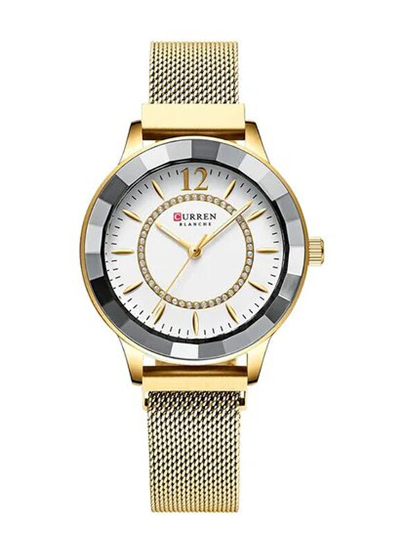 

Curren Analog Watch for Women with Stainless Steel Band, C9066L-1, Gold-White