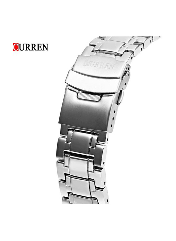 Curren Analog Watch for Men with Stainless Steel Band and Water Resistant, 8020, Silver