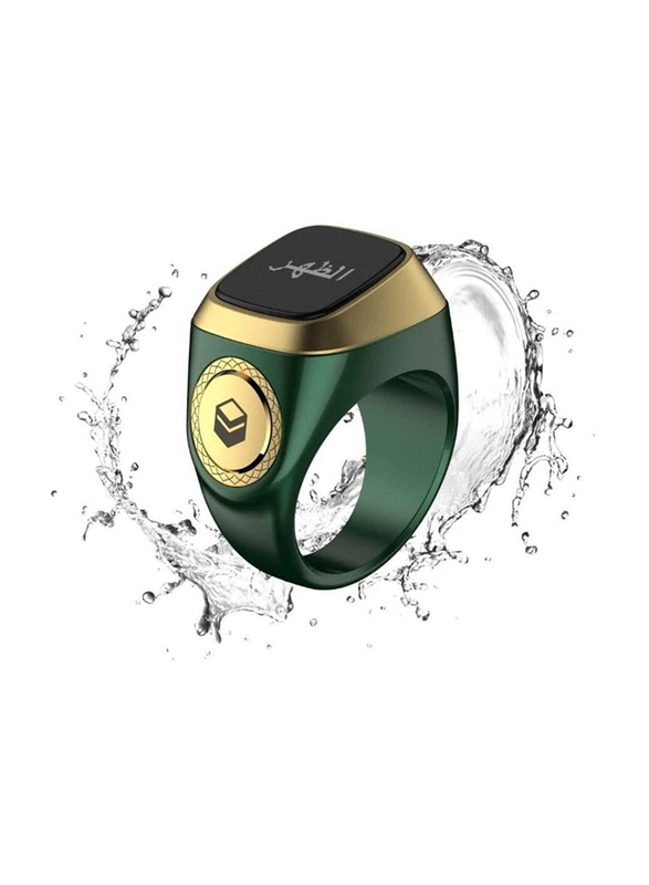 Digital Bluetooth Smart Zikr Tasbih Ring Prayer Reminder with OLED Display, Green