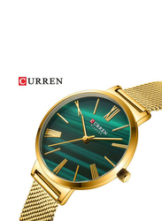Curren Analog Watch for Women with Stainless Steel Band, Water Resistant, 4818, Gold-Green