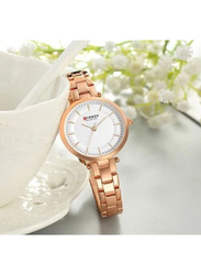 Curren Analog Quartz Watch for Women with Stainless Steel, Water Resistant, 9054, Rose Gold-White