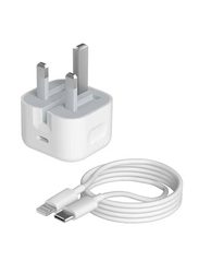 20W UK Plug USB-C Power Adapter with Lightning to USB-C Cable for iPhone 12/12 Pro Max/12 Mini, White
