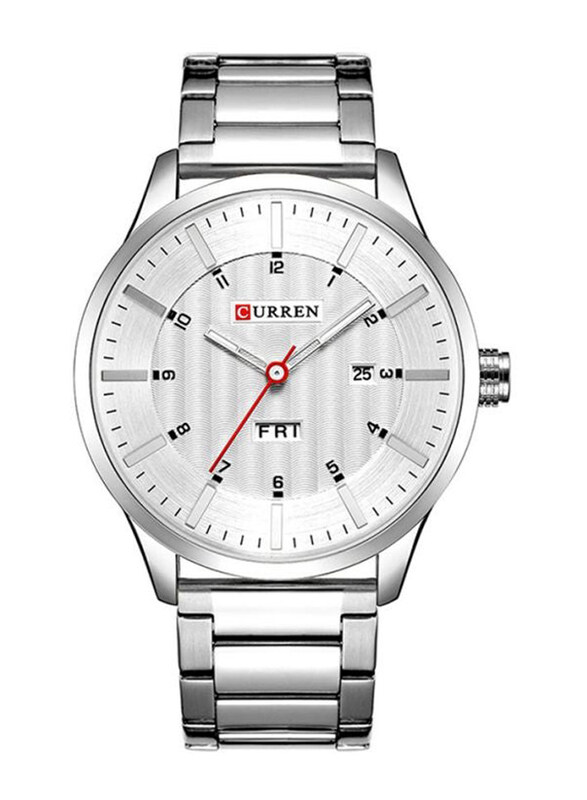

Curren Analog Wrist Watch for Men with Metal Band, J3558WS-KM, Silver-Silver