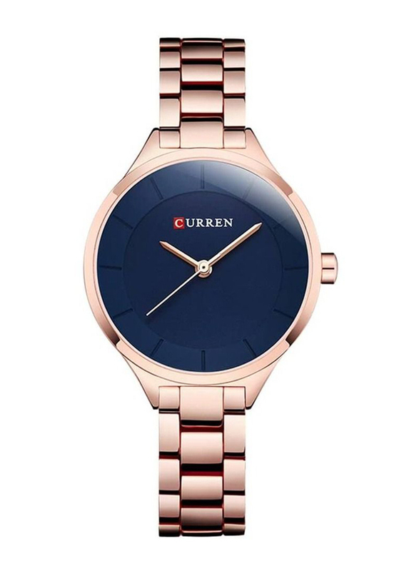 Curren 9015 Casual Analog Watch for Women with Stainless Steel Band, Water Resistant, Gold-Blue