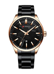 Curren Analog Watch for Men with Stainless Steel Band, Water Resistant, 8366, Black/Black